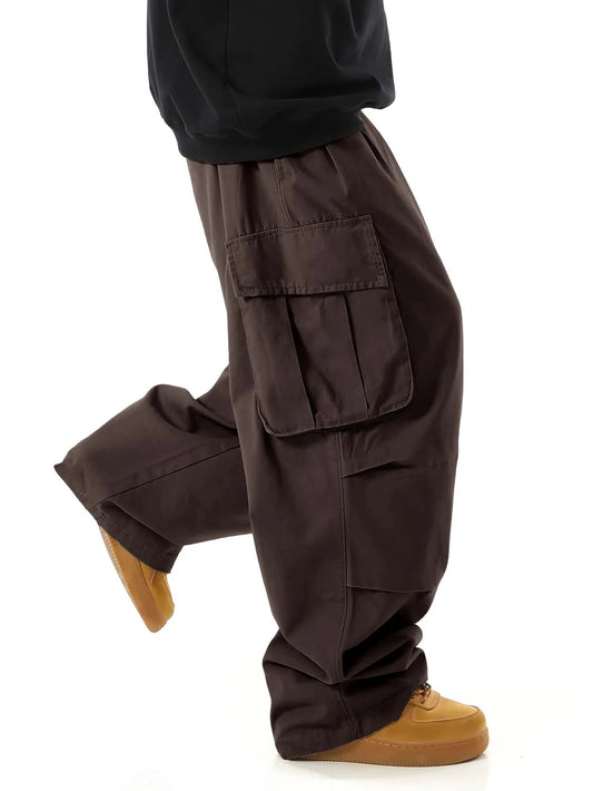 Manfinity EMRG Men Flap Pocket Side Drawstring Waist Oversize Cargo Pants, Back to School
