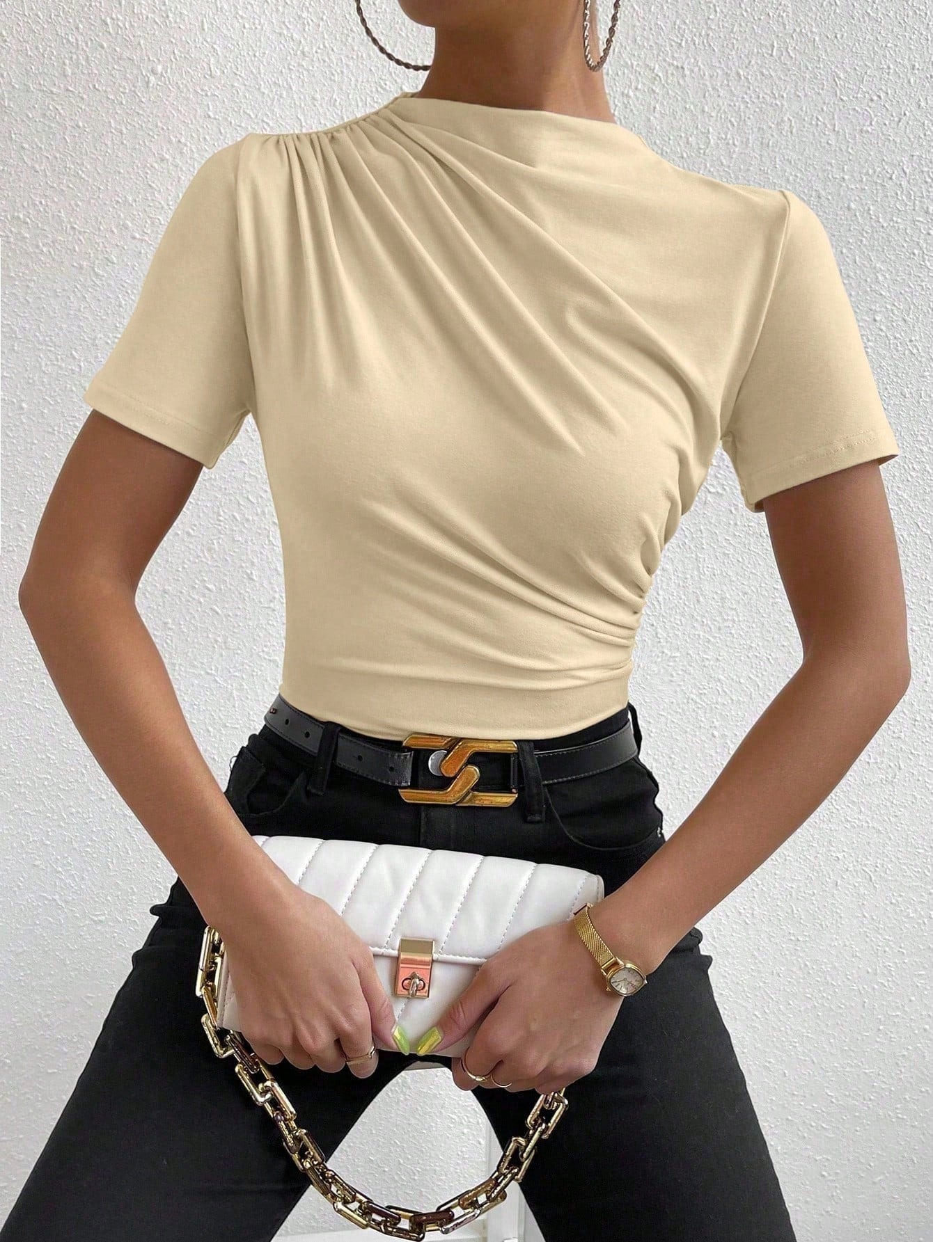 Rosydaze Ruched Mock Neck Tee