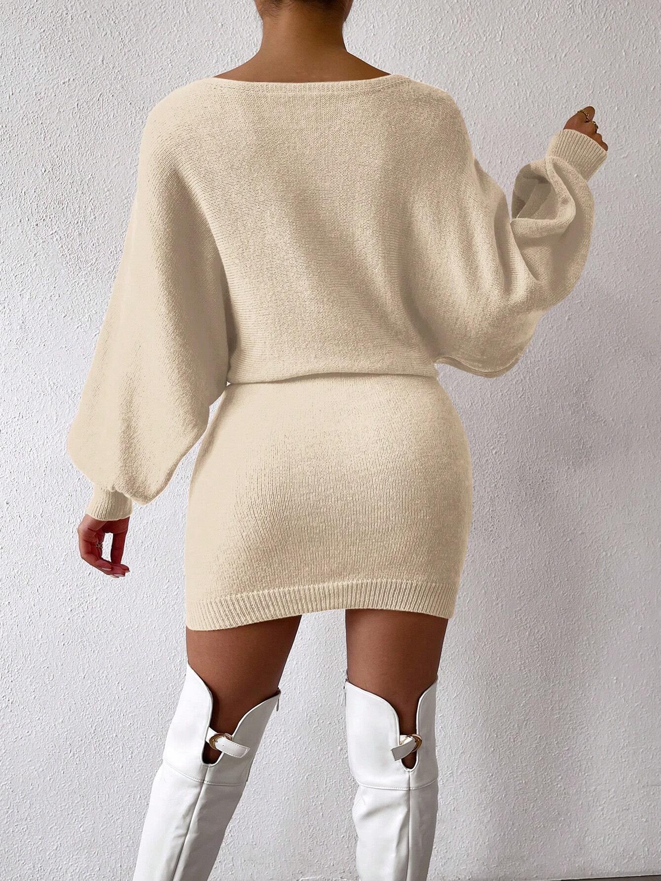Chiquease Graphic Pattern Batwing Sleeve Sweater Dress