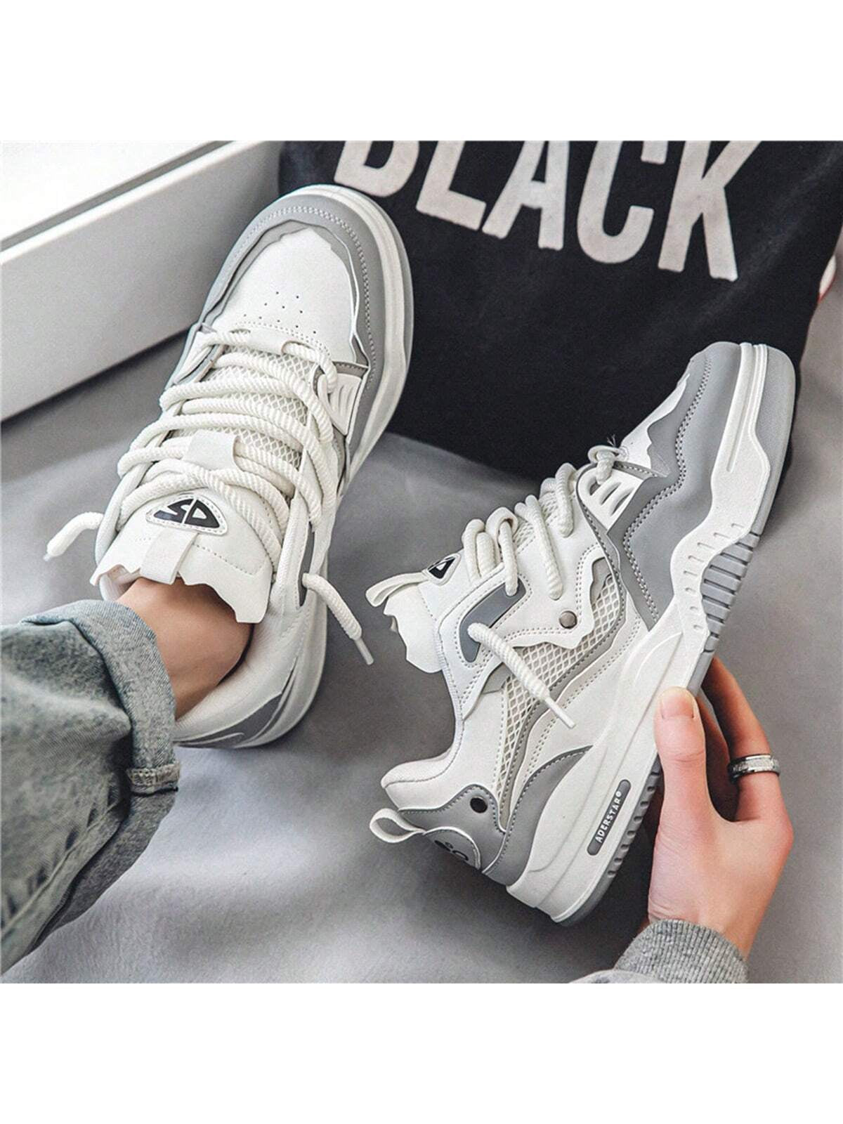Fashion Men'S Casual Platform Sneakers Thick-Soled Running Shoes All-Match Comfortable Students' Casual Shoes, Lace-Up White Shoes for Men